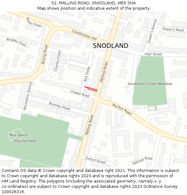 52, MALLING ROAD, SNODLAND, ME6 5NA: Location map and indicative extent of plot