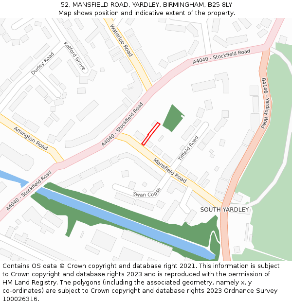 52, MANSFIELD ROAD, YARDLEY, BIRMINGHAM, B25 8LY: Location map and indicative extent of plot