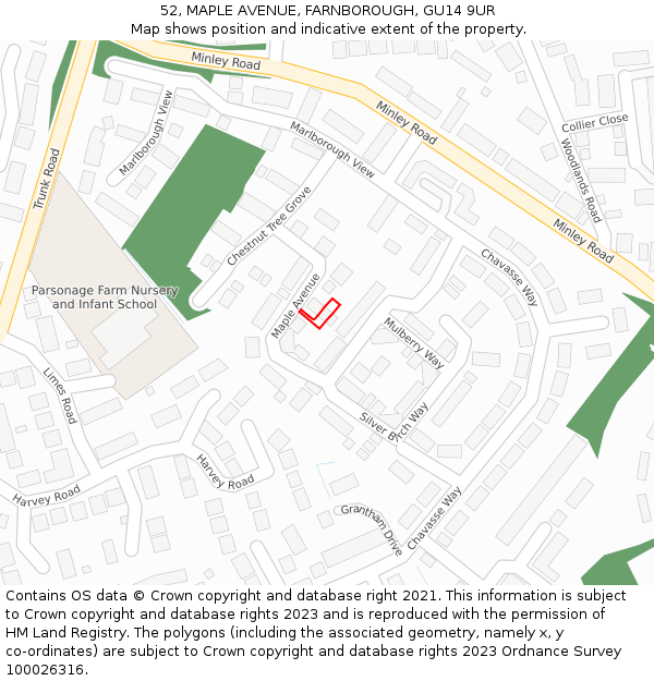 52, MAPLE AVENUE, FARNBOROUGH, GU14 9UR: Location map and indicative extent of plot