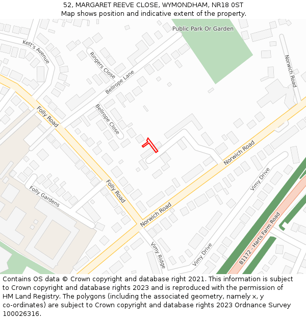 52, MARGARET REEVE CLOSE, WYMONDHAM, NR18 0ST: Location map and indicative extent of plot