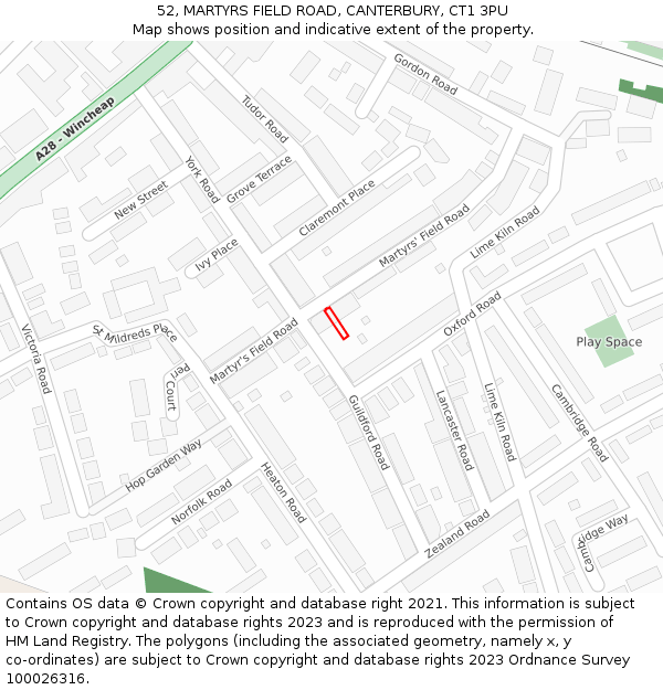 52, MARTYRS FIELD ROAD, CANTERBURY, CT1 3PU: Location map and indicative extent of plot