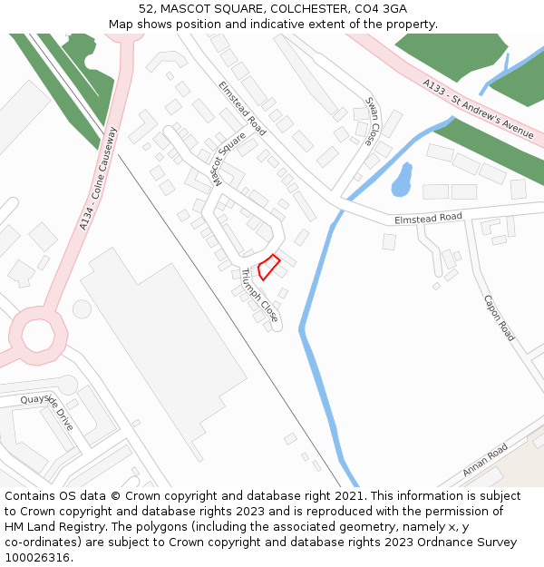 52, MASCOT SQUARE, COLCHESTER, CO4 3GA: Location map and indicative extent of plot