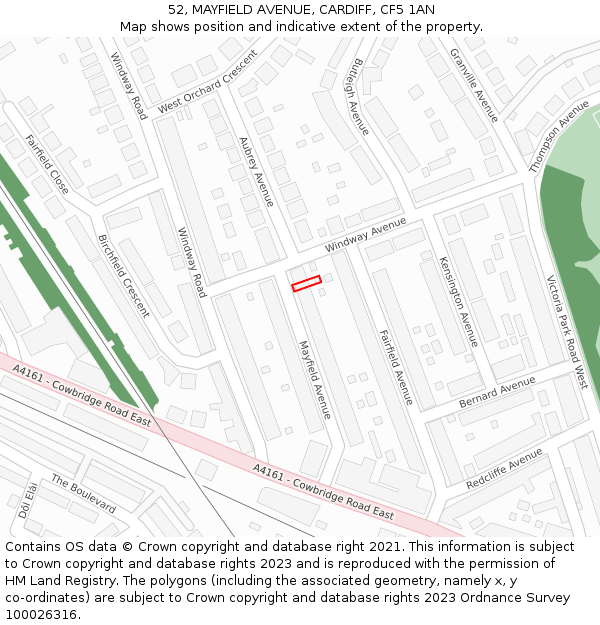 52, MAYFIELD AVENUE, CARDIFF, CF5 1AN: Location map and indicative extent of plot