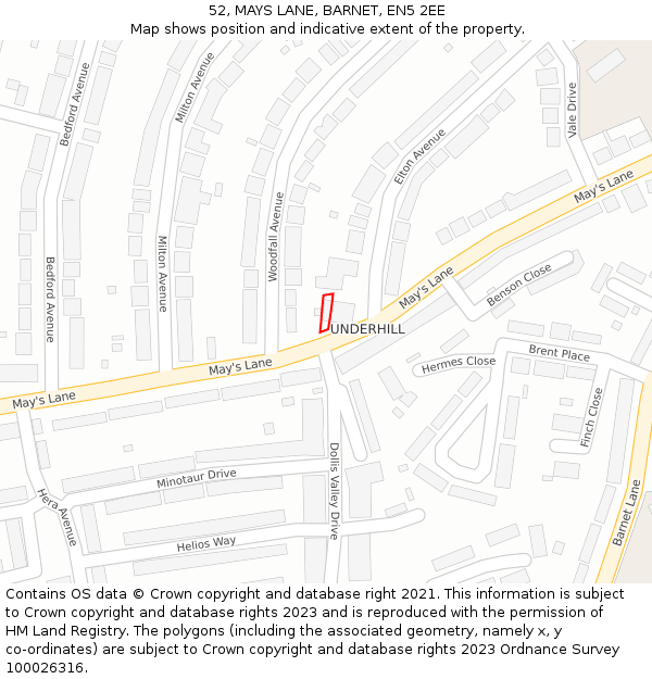 52, MAYS LANE, BARNET, EN5 2EE: Location map and indicative extent of plot