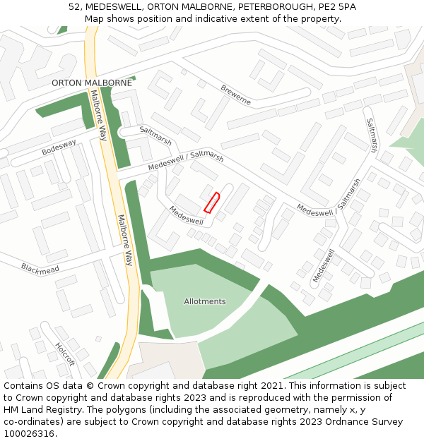 52, MEDESWELL, ORTON MALBORNE, PETERBOROUGH, PE2 5PA: Location map and indicative extent of plot