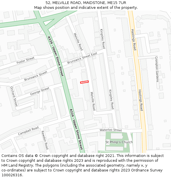 52, MELVILLE ROAD, MAIDSTONE, ME15 7UR: Location map and indicative extent of plot
