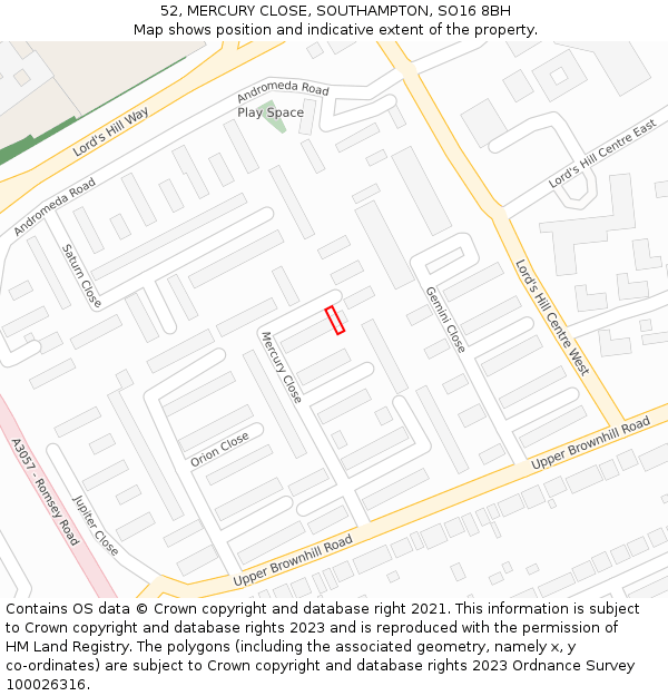 52, MERCURY CLOSE, SOUTHAMPTON, SO16 8BH: Location map and indicative extent of plot