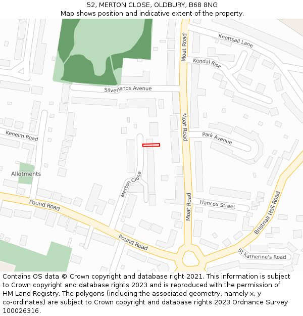 52, MERTON CLOSE, OLDBURY, B68 8NG: Location map and indicative extent of plot