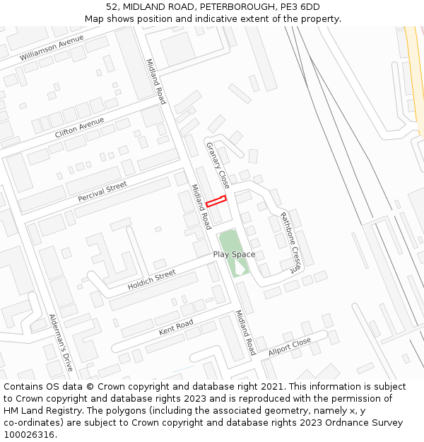 52, MIDLAND ROAD, PETERBOROUGH, PE3 6DD: Location map and indicative extent of plot