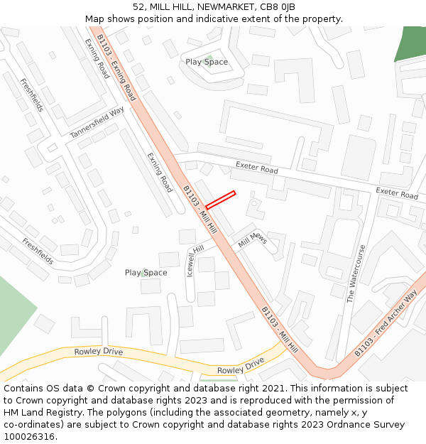52, MILL HILL, NEWMARKET, CB8 0JB: Location map and indicative extent of plot