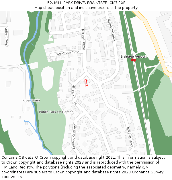52, MILL PARK DRIVE, BRAINTREE, CM7 1XF: Location map and indicative extent of plot