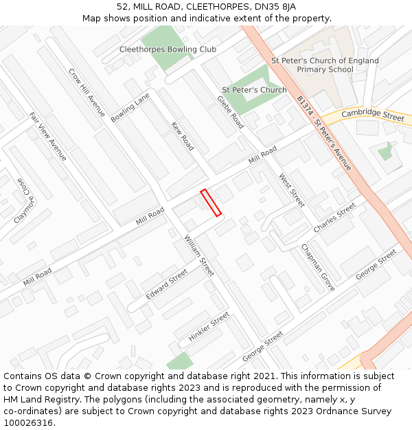 52, MILL ROAD, CLEETHORPES, DN35 8JA: Location map and indicative extent of plot
