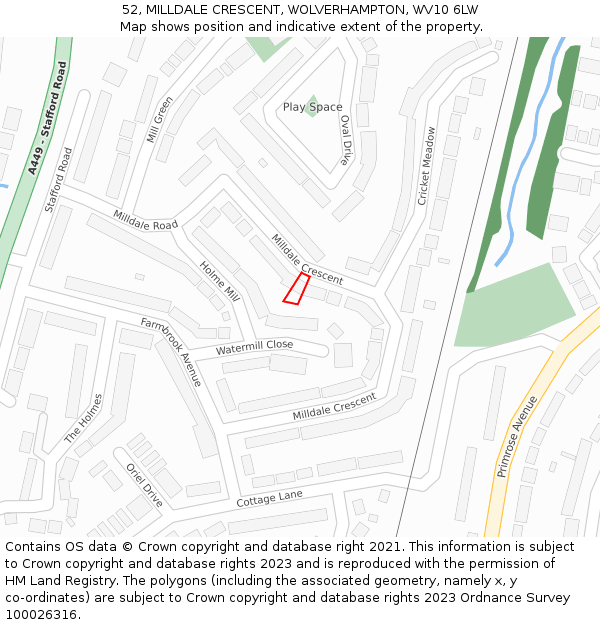 52, MILLDALE CRESCENT, WOLVERHAMPTON, WV10 6LW: Location map and indicative extent of plot