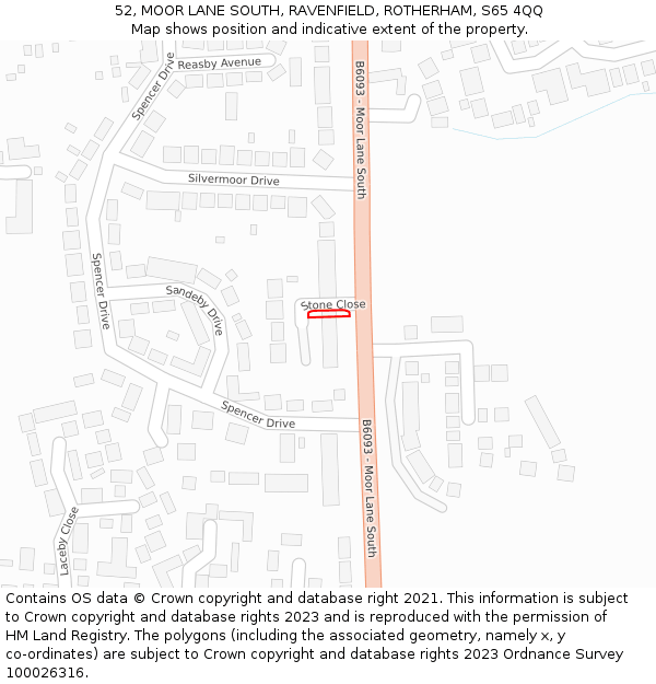52, MOOR LANE SOUTH, RAVENFIELD, ROTHERHAM, S65 4QQ: Location map and indicative extent of plot