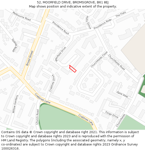 52, MOORFIELD DRIVE, BROMSGROVE, B61 8EJ: Location map and indicative extent of plot