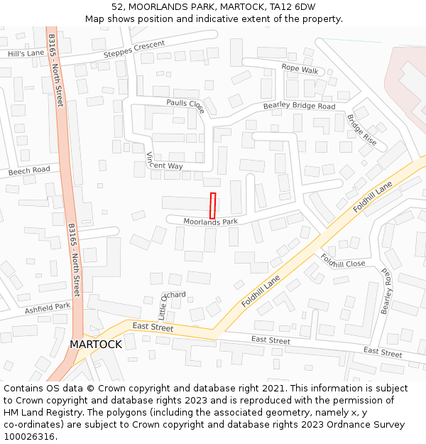 52, MOORLANDS PARK, MARTOCK, TA12 6DW: Location map and indicative extent of plot