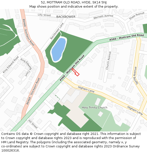 52, MOTTRAM OLD ROAD, HYDE, SK14 5NJ: Location map and indicative extent of plot