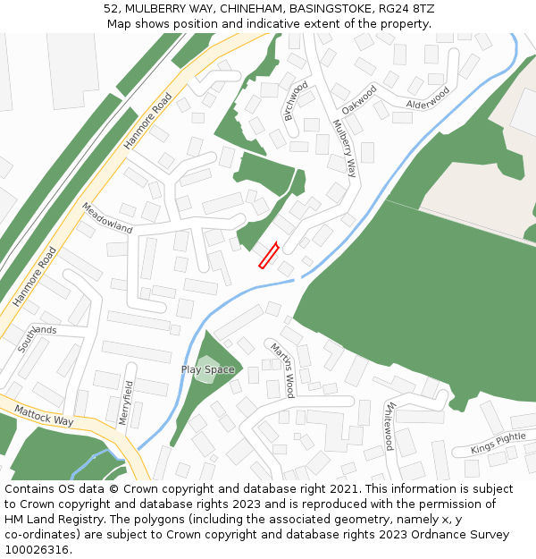 52, MULBERRY WAY, CHINEHAM, BASINGSTOKE, RG24 8TZ: Location map and indicative extent of plot