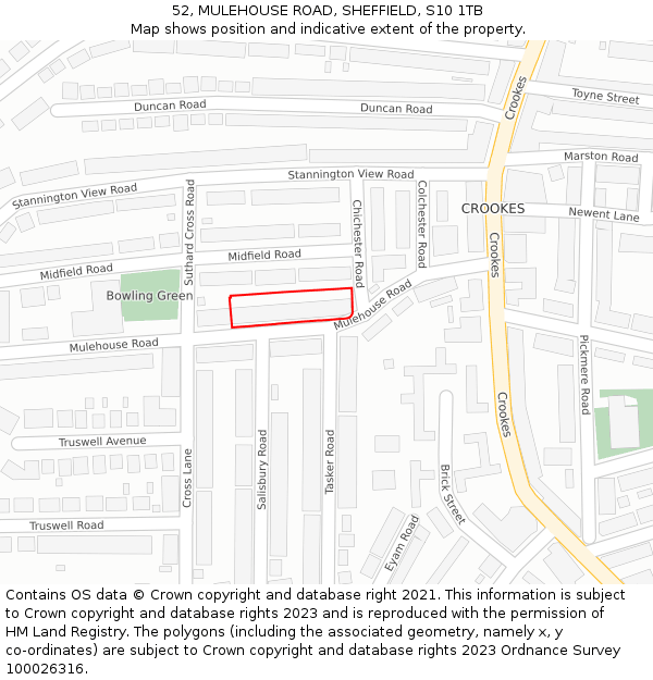 52, MULEHOUSE ROAD, SHEFFIELD, S10 1TB: Location map and indicative extent of plot