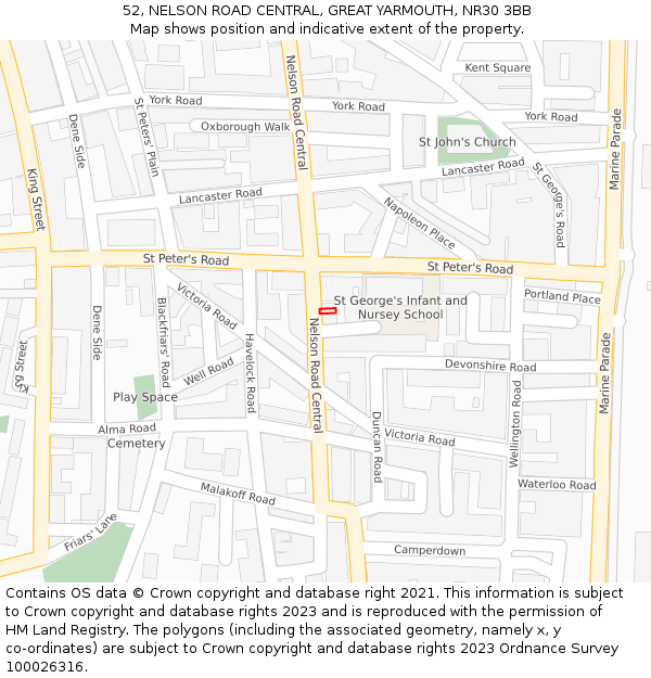 52, NELSON ROAD CENTRAL, GREAT YARMOUTH, NR30 3BB: Location map and indicative extent of plot