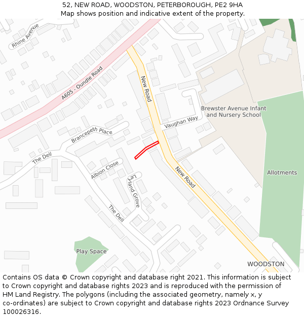 52, NEW ROAD, WOODSTON, PETERBOROUGH, PE2 9HA: Location map and indicative extent of plot