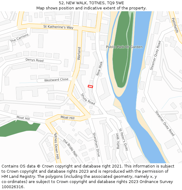 52, NEW WALK, TOTNES, TQ9 5WE: Location map and indicative extent of plot