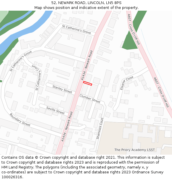 52, NEWARK ROAD, LINCOLN, LN5 8PS: Location map and indicative extent of plot