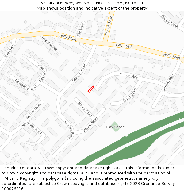 52, NIMBUS WAY, WATNALL, NOTTINGHAM, NG16 1FP: Location map and indicative extent of plot
