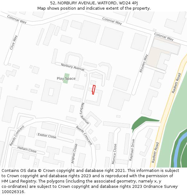 52, NORBURY AVENUE, WATFORD, WD24 4PJ: Location map and indicative extent of plot