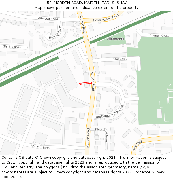 52, NORDEN ROAD, MAIDENHEAD, SL6 4AY: Location map and indicative extent of plot
