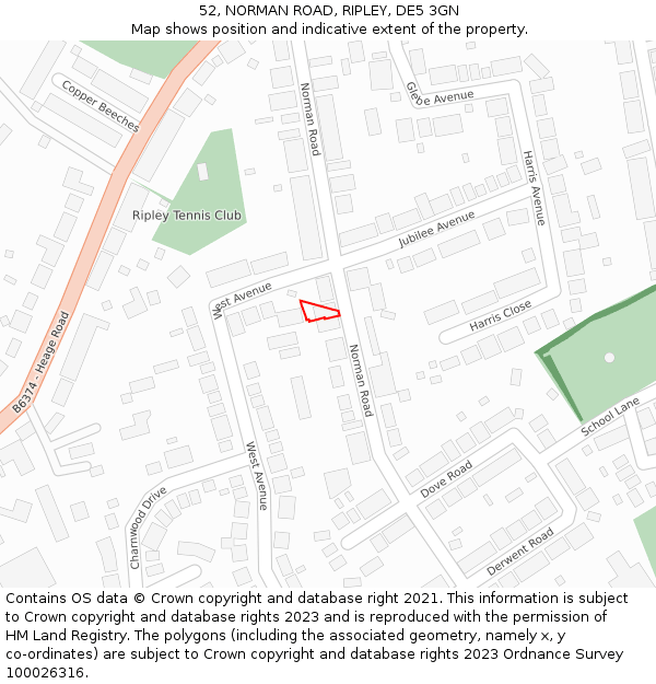 52, NORMAN ROAD, RIPLEY, DE5 3GN: Location map and indicative extent of plot