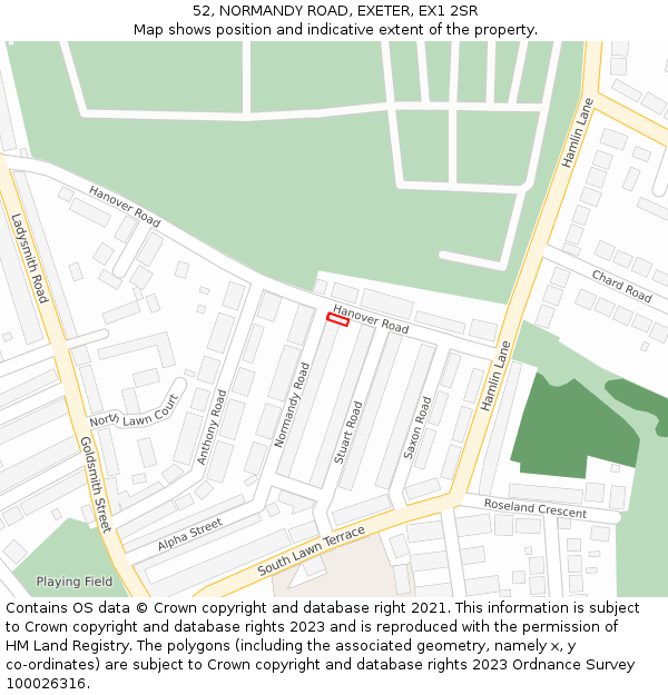 52, NORMANDY ROAD, EXETER, EX1 2SR: Location map and indicative extent of plot