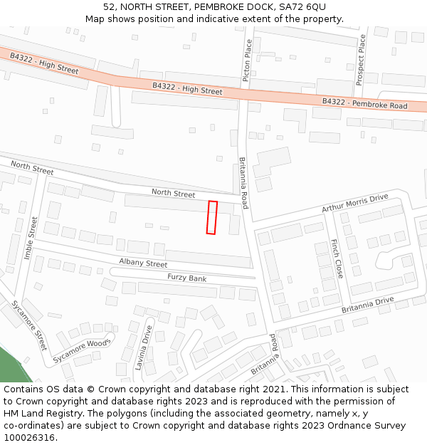52, NORTH STREET, PEMBROKE DOCK, SA72 6QU: Location map and indicative extent of plot