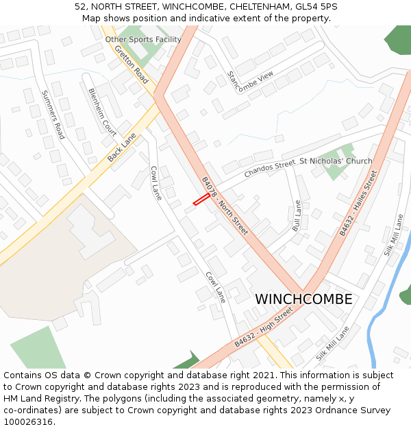 52, NORTH STREET, WINCHCOMBE, CHELTENHAM, GL54 5PS: Location map and indicative extent of plot