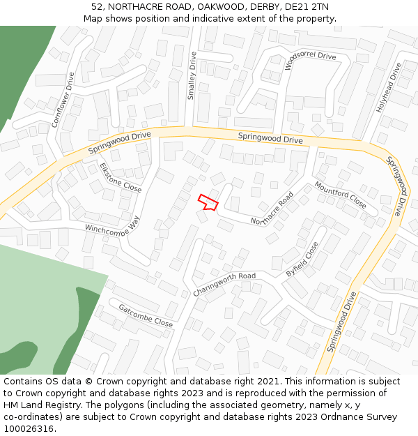 52, NORTHACRE ROAD, OAKWOOD, DERBY, DE21 2TN: Location map and indicative extent of plot