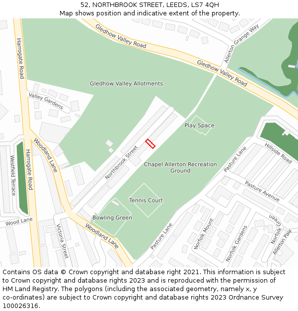 52, NORTHBROOK STREET, LEEDS, LS7 4QH: Location map and indicative extent of plot