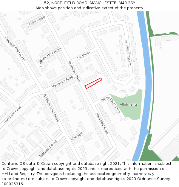 52, NORTHFIELD ROAD, MANCHESTER, M40 3SY: Location map and indicative extent of plot