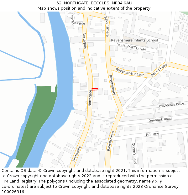 52, NORTHGATE, BECCLES, NR34 9AU: Location map and indicative extent of plot