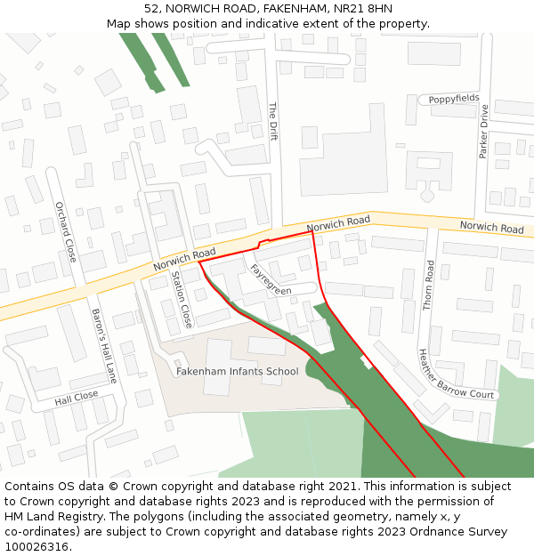 52, NORWICH ROAD, FAKENHAM, NR21 8HN: Location map and indicative extent of plot