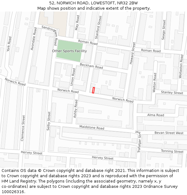 52, NORWICH ROAD, LOWESTOFT, NR32 2BW: Location map and indicative extent of plot