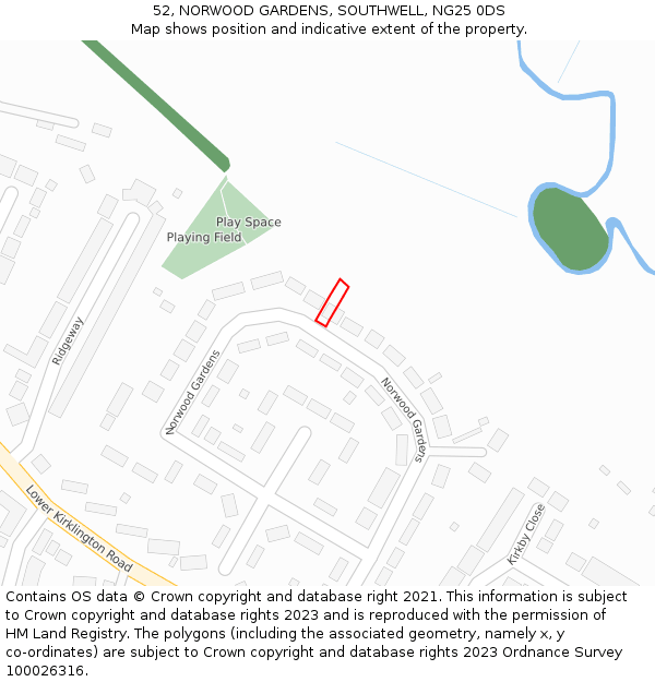 52, NORWOOD GARDENS, SOUTHWELL, NG25 0DS: Location map and indicative extent of plot