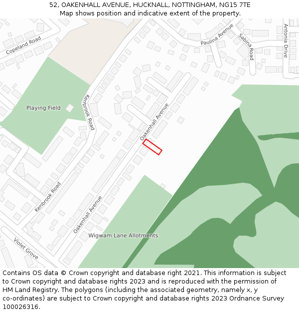 52, OAKENHALL AVENUE, HUCKNALL, NOTTINGHAM, NG15 7TE: Location map and indicative extent of plot