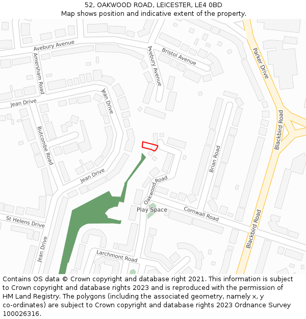 52, OAKWOOD ROAD, LEICESTER, LE4 0BD: Location map and indicative extent of plot