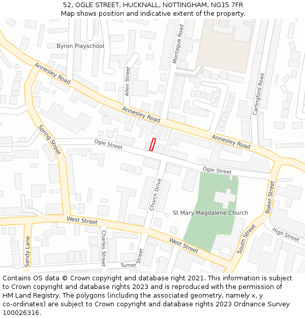 52, OGLE STREET, HUCKNALL, NOTTINGHAM, NG15 7FR: Location map and indicative extent of plot