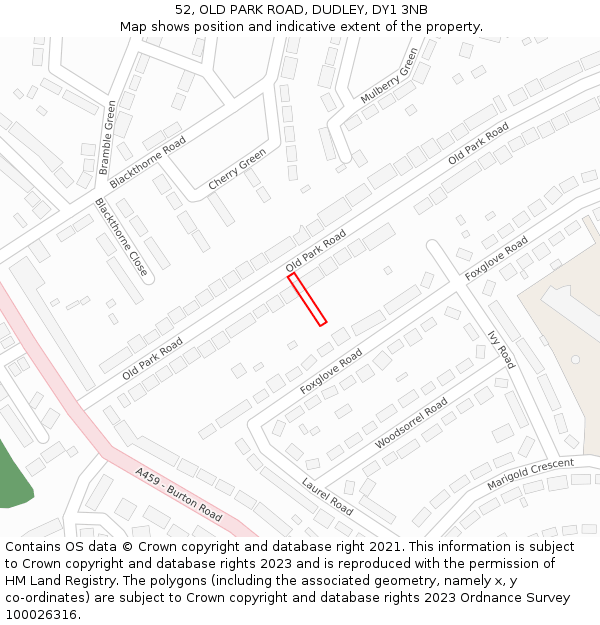 52, OLD PARK ROAD, DUDLEY, DY1 3NB: Location map and indicative extent of plot