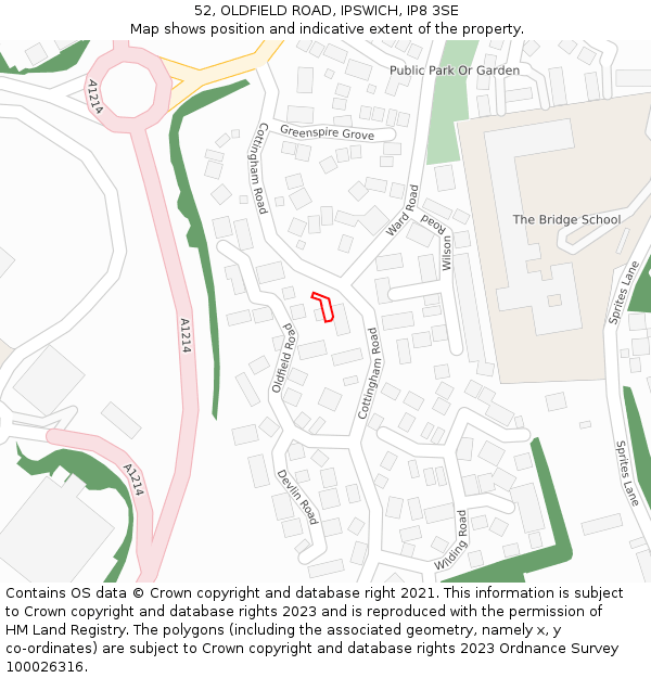 52, OLDFIELD ROAD, IPSWICH, IP8 3SE: Location map and indicative extent of plot