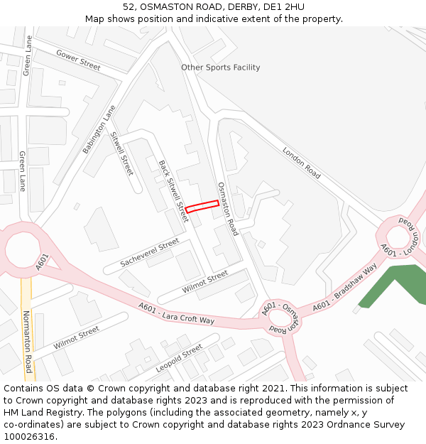 52, OSMASTON ROAD, DERBY, DE1 2HU: Location map and indicative extent of plot