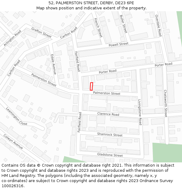 52, PALMERSTON STREET, DERBY, DE23 6PE: Location map and indicative extent of plot