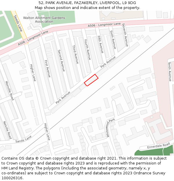 52, PARK AVENUE, FAZAKERLEY, LIVERPOOL, L9 9DG: Location map and indicative extent of plot