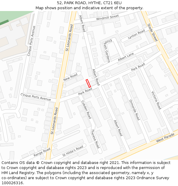 52, PARK ROAD, HYTHE, CT21 6EU: Location map and indicative extent of plot